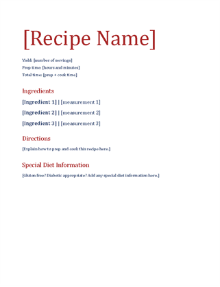 Free cookbook template word 2013